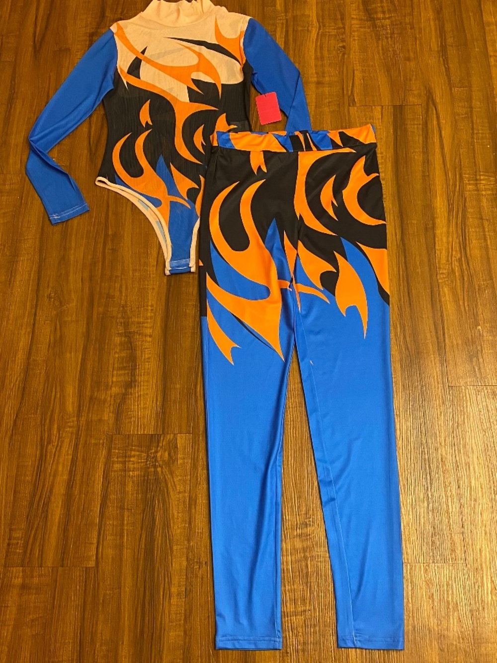 Ladies Orange and Blue Two Piece Set